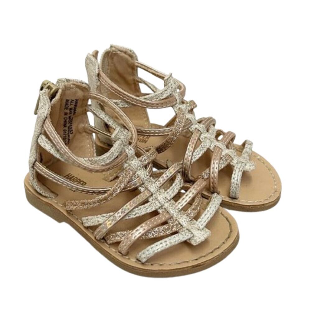 HARPER CANYON Toddler Girls Gold Shimmer Gladiator Sandals Back Zip Size 5